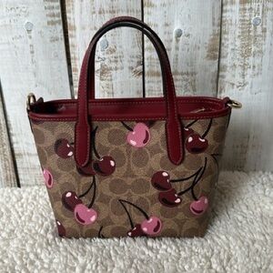 Coach Cherry Pattern Shoulder Bag in Brown and Pink